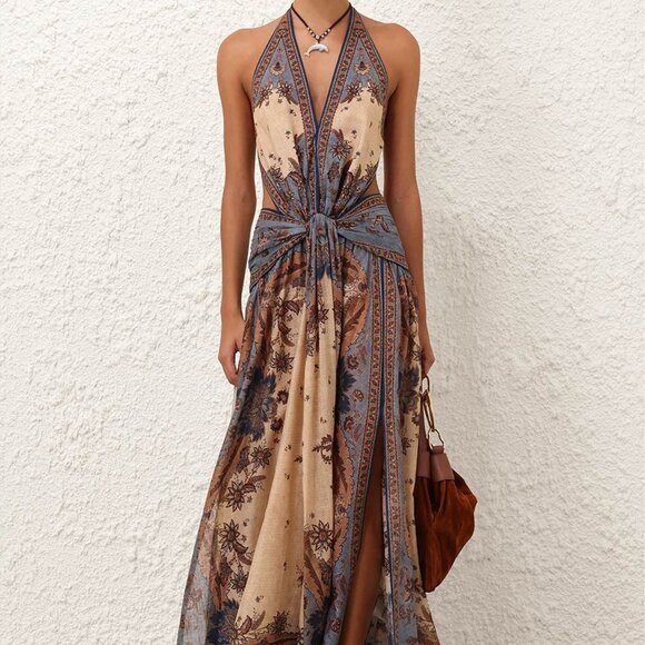Zimmermann Dresses & Skirts - Zimmermann Women’s Ascension Plunge Halter printed cotton maxi dress